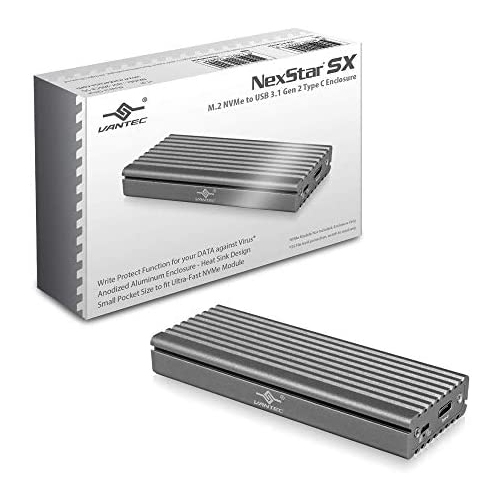 VANTEC  M.2 Nvme SSD to USB 3.1 Gen 2 Type C Enclosure With C to C Cable, Space Color, Id5 (Nst-205C3-Sg) In Gray