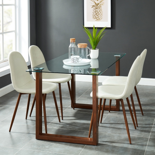 Image 1 of 8.. Viva Lifestyle Furiture 5PC DINING SET - WALNUT TABLE/BEIGE CHAIR