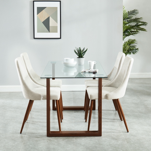VIVA LIFESTYLE INC.  Furiture 5PC Dining Set - Walnut Table/beige Chair