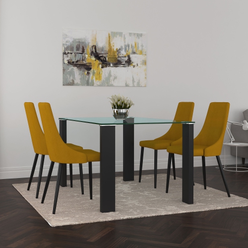 Viva Lifestyle Furiture 5PC DINING SET - BLACK TABLE/MUSTARD CHAIR