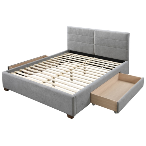 Viva Lifestyle Furiture 60" QUEEN PLATFORM BED w/DRAWERS - LIGHT GREY