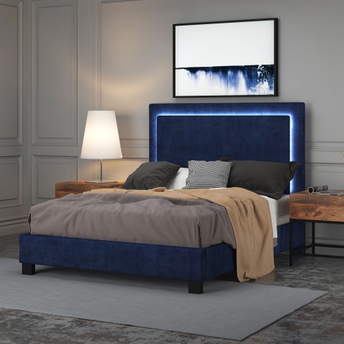 Viva Lifestyle Furiture 60" QUEEN PLATFORM BED w/LIGHT - BLUE