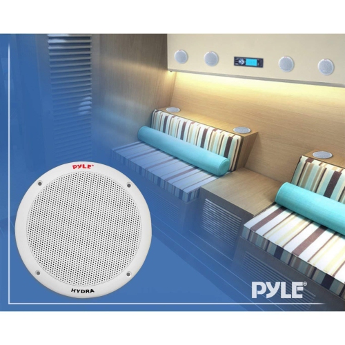 Pyle Pair of 6.5'' 2-Way Speakers, Waterproof, Stereo Sound System - White