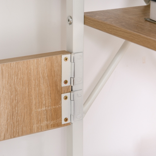 HOMCOM Folding Computer Desk with Storage Shelves, 42" Study Writing Table Laptop Desk with 6 Wheels for Bedroom Home Office Workstation, Natural