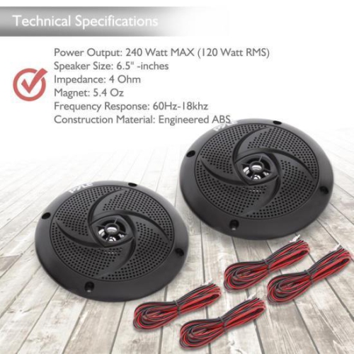 Pyle Pair of Slim 6.5'' Vehicle Speakers, Waterproof,