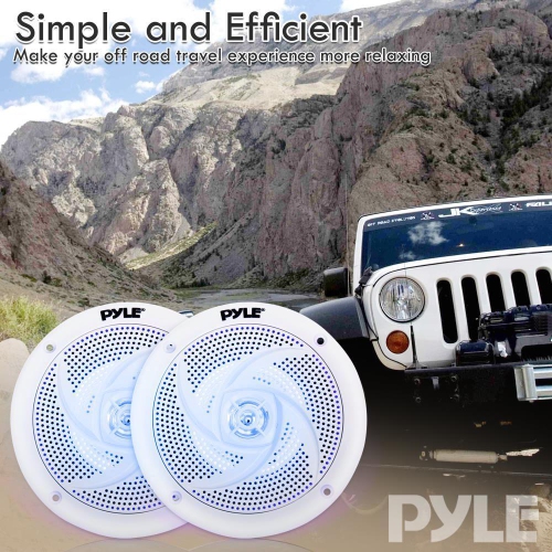 Pyle Pair of Low-Profile Vehicle Speakers, Waterproof - White