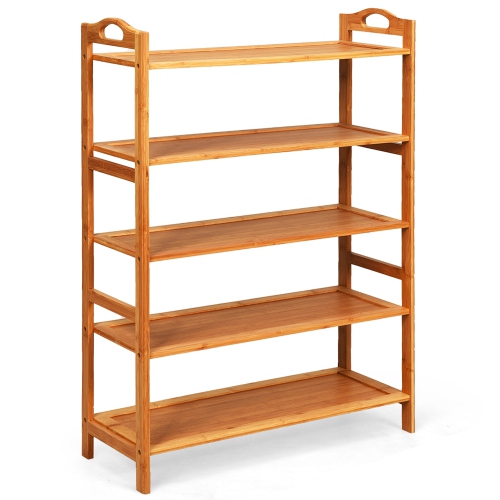 GYMAX  5-Tier Bamboo Shoe Rack Freestanding Shoe Shelf Entryway Shoe Storage Organizer