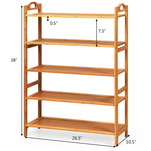 Gymax 5-Tier Bamboo Shoe Rack FreeStanding Shoe Shelf Entryway Shoe Storage Organizer