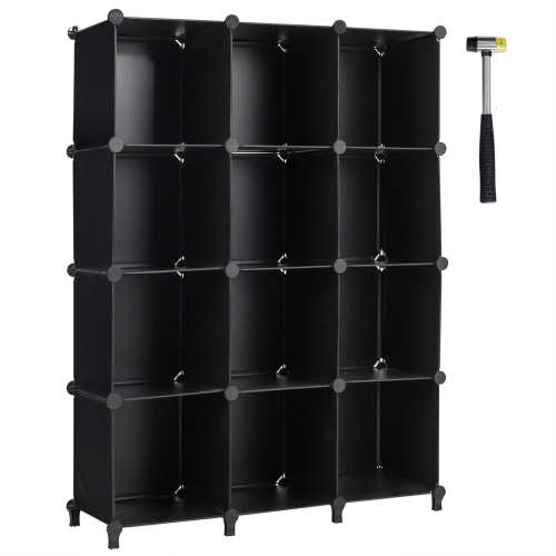 GYMAX  12 Cube Storage Organizer Plastic Organizer Units W/ Steel Frame In Black