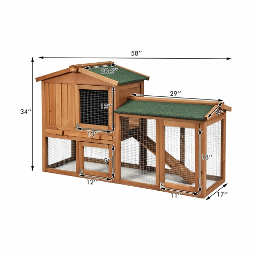 Gymax 58'' Wooden Rabbit Hutch Large Chicken Coop Weatherproof Indoor Outdoor Use