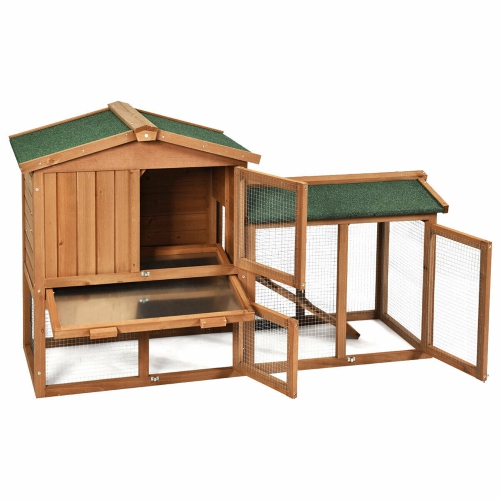 Gymax 58'' Wooden Rabbit Hutch Large Chicken Coop Weatherproof Indoor Outdoor Use