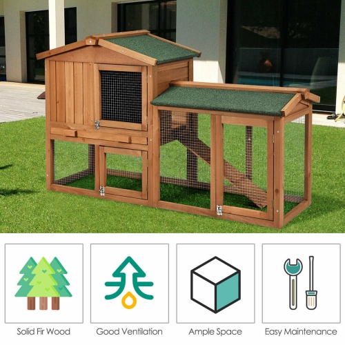 Gymax 58'' Wooden Rabbit Hutch Large Chicken Coop Weatherproof Indoor Outdoor Use