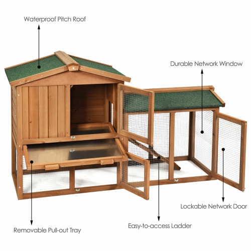 Gymax 58'' Wooden Rabbit Hutch Large Chicken Coop Weatherproof Indoor Outdoor Use