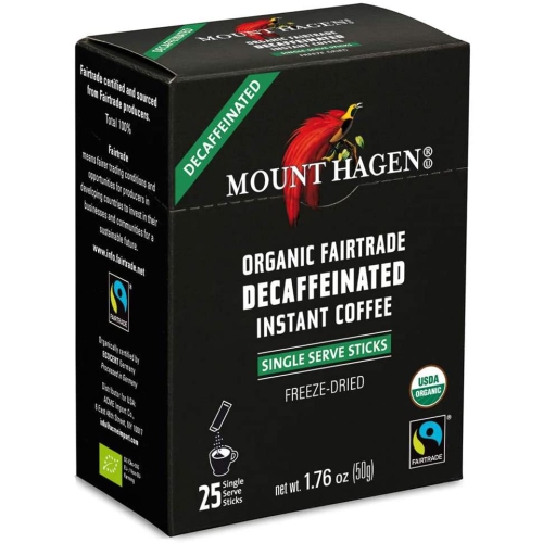 Mount Hagen Organic Instant Decaffeinated Coffee, 25-Count Single Serve Sticks, 1.76 Oz
