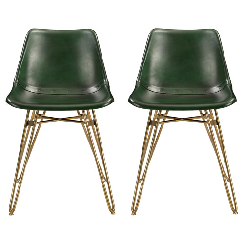 Omni Traditional Genuine Leather Dining Chair - Set of 2 - Green
