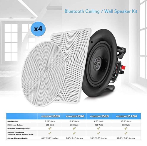 Pyle Set of 6.5” Bluetooth 2-Way Speakers, In-wall/Ceiling Mount, Amplifier, (PDICBT266)