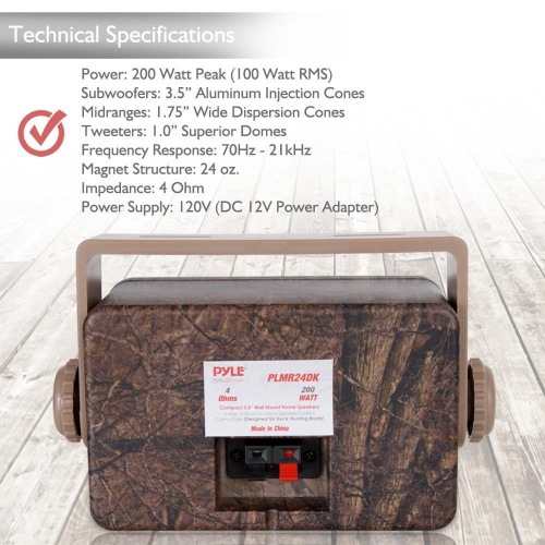 Pyle Pair of 3.5" Wall Home Speakers, 3-Way System - Camo