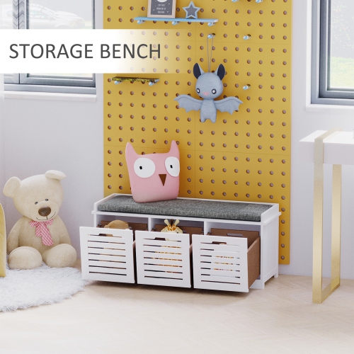 HOMCOM Shoe Bench, Entryway Bench with 3 Drawers and Padded Cushion for Living Room Entryway, White