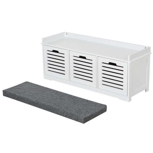 HOMCOM Shoe Bench, Entryway Bench with 3 Drawers and Padded Cushion for Living Room Entryway, White