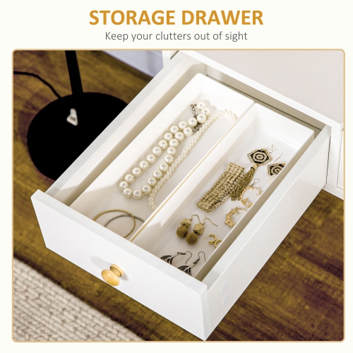 HOMCOM Makeup Vanity Desk with Flip Top Mirror and Cushioned Stool, Dressing Table Writing Desk with 2 Drawers and Storage Grids for Bedroom