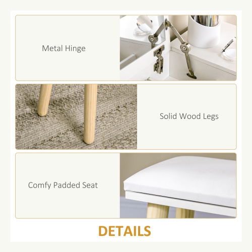 HOMCOM Makeup Vanity Desk with Flip Top Mirror and Cushioned Stool, Dressing Table Writing Desk with 2 Drawers and Storage Grids for Bedroom