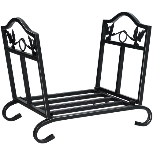 Gymax Foldable Firewood Log Rack Steel Wood Storage Holder for Fireplace Black