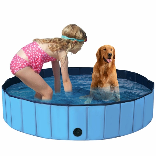 Gymax 55'' Foldable Dog Pet Pool Kiddie Bathing Tub Indoor Outdoor Portable Leakproof