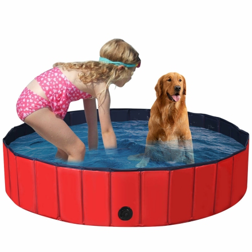 Gymax 55'' Foldable Dog Pet Pool Kiddie Bathing Tub Indoor Outdoor Leakproof Portable