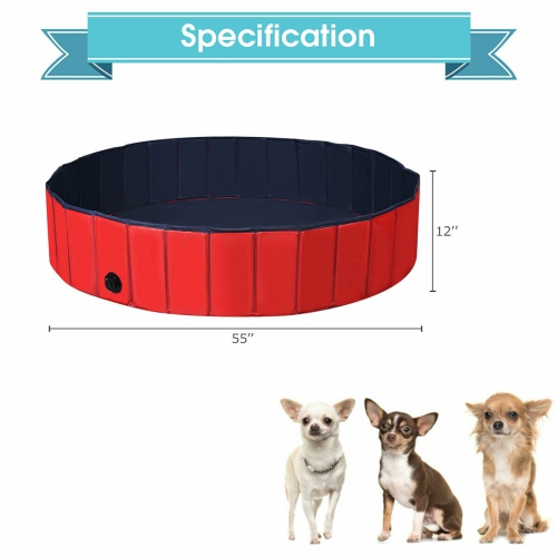 Gymax 55'' Foldable Dog Pet Pool Kiddie Bathing Tub Indoor Outdoor Leakproof Portable