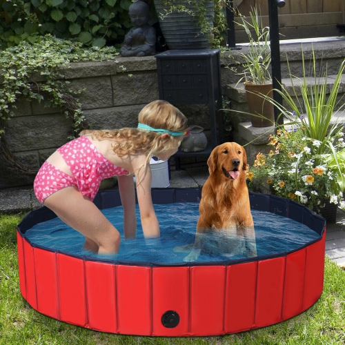 Gymax 55'' Foldable Dog Pet Pool Kiddie Bathing Tub Indoor Outdoor Leakproof Portable