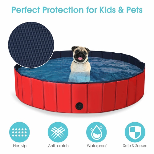 Gymax 55'' Foldable Dog Pet Pool Kiddie Bathing Tub Indoor Outdoor Leakproof Portable