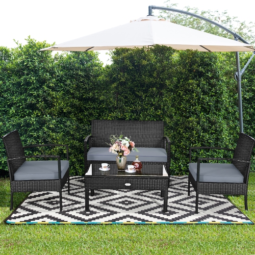 Costway 8PCS Patio Rattan Furniture Set Garden Deck