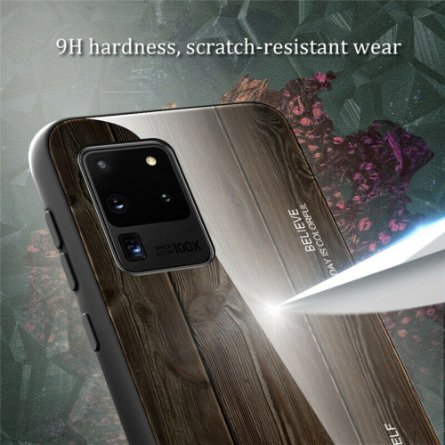 Coque en verre trempé Grain de bois de protection étui pour Samsung Galaxy S20 ULTRA