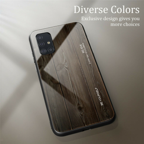 Tempered Glass Case Wood Grain Anti-Scratch Soft TPU Bumper Shockproof Cover for SAMSUNG Galaxy S20