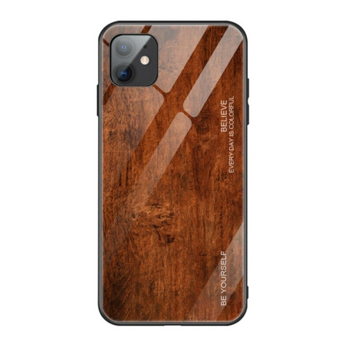 Tempered Glass Case Wood Grain Anti-Scratch Soft TPU Bumper Shockproof Cover for iPhone XR