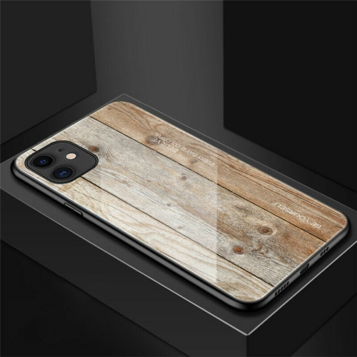 Tempered Glass Case Wood Grain Anti-Scratch Soft TPU Bumper Shockproof Cover for iPhone 11 PRO