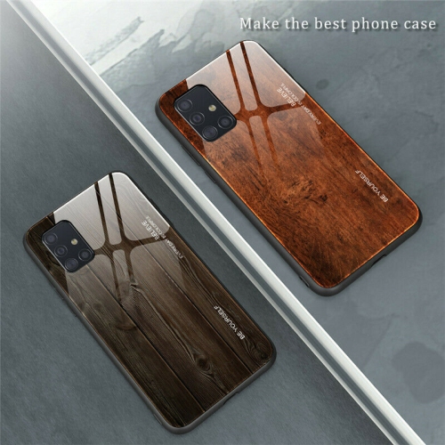 Tempered Glass Case Wood Grain Anti-Scratch Soft TPU Bumper Shockproof Cover for SAMSUNG Galaxy S20 PLUS