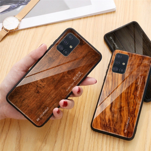 Tempered Glass Case Wood Grain Anti-Scratch Soft TPU Bumper Shockproof Cover for SAMSUNG Galaxy S20 PLUS