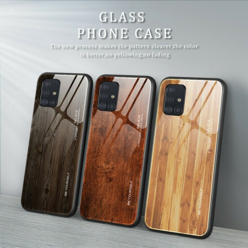 Tempered Glass Case Wood Grain Anti-Scratch Soft TPU Bumper Shockproof Cover for SAMSUNG Galaxy S20 PLUS