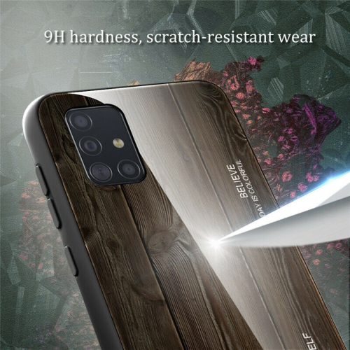 Tempered Glass Case Wood Grain Anti-Scratch Soft TPU Bumper Shockproof Cover for SAMSUNG Galaxy S20 PLUS
