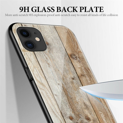 Coque en verre trempé Grain de bois de protection étui pour iPhone XR