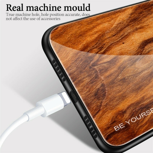 Coque en verre trempé Grain de bois de protection étui pour iPhone XR