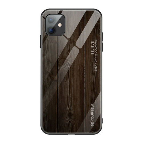 Tempered Glass Case Wood Grain Anti-Scratch Soft TPU Bumper Shockproof Cover for iPhone 11