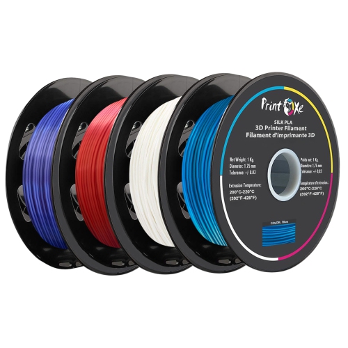 3D PLA like SILK Filament 4 Packs of Violet Red White Blue Colours 1.75 mm Diameter Each Weight 1 Kg Net PRINTOXE® Brand