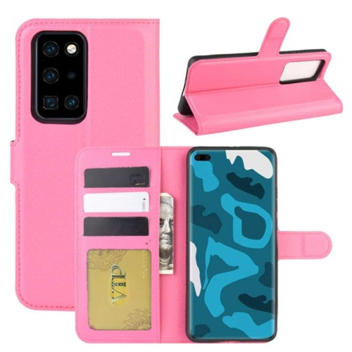 【CSmart】 Magnetic Card Slot Leather Folio Wallet Flip Case Cover for Huawei P40 Pro, Hot Pink