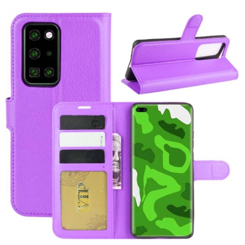 【CSmart】 Magnetic Card Slot Leather Folio Wallet Flip Case Cover for Huawei P40, Purple
