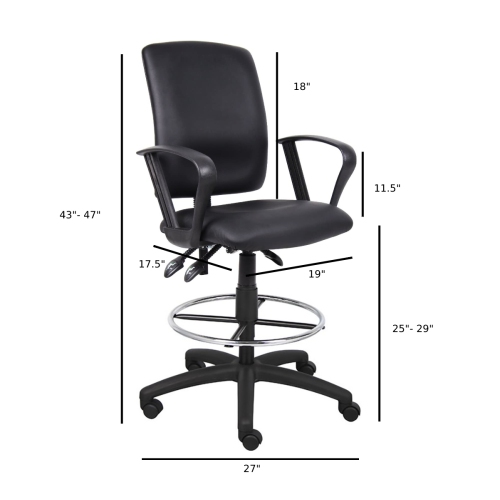 Multi-function faux leather drafting chair with loop arms