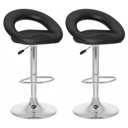 NICER INTERIOR  Furniture Mooncut Pu Swivel Height Adjustable Bar Stool In - Set Of 2 In Black