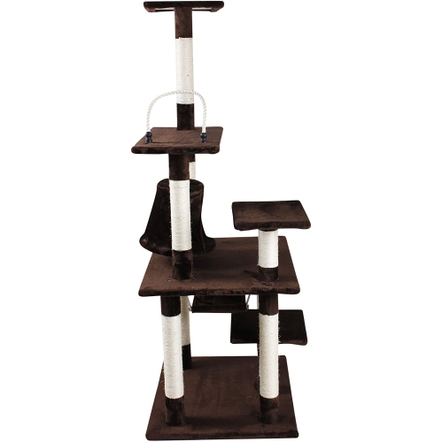 iPet 65 Inch Cat Tree Condo Teepee Cat Furniture Pet House Cat Exercise Tree in Brown