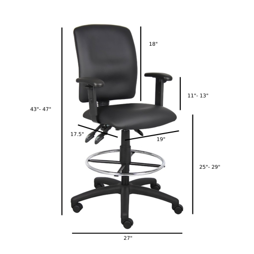 Nicer Furniture® Multi-function leather Drafting chair with T-arms, Ergonomic Drafting Stool-Black Leatherette Draft Chair